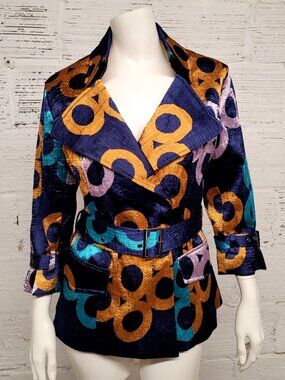 Jerry T Women's Size M Beautiful Crinkle Artsy Artwear Jacket with 3/4 Sleeves